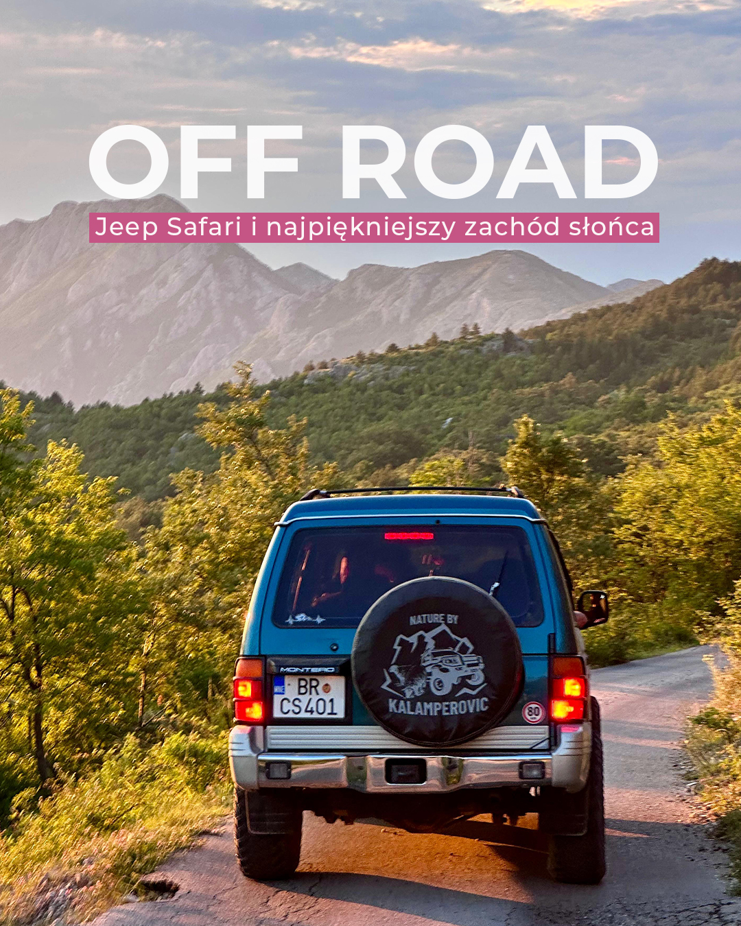 Jeep Safari z widokiem na zachód słońca